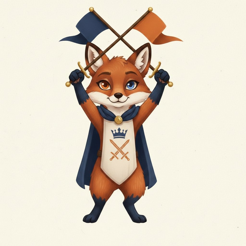 The Skirmia fox referee raising two crossed flags to start a match